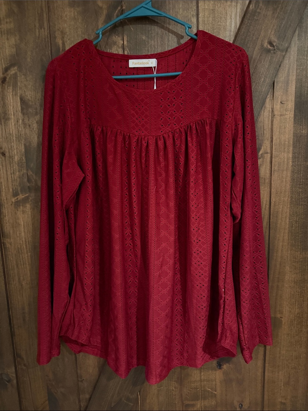Fantasticook Women's Long-Sleeve Eyelet Peasant Top — Red